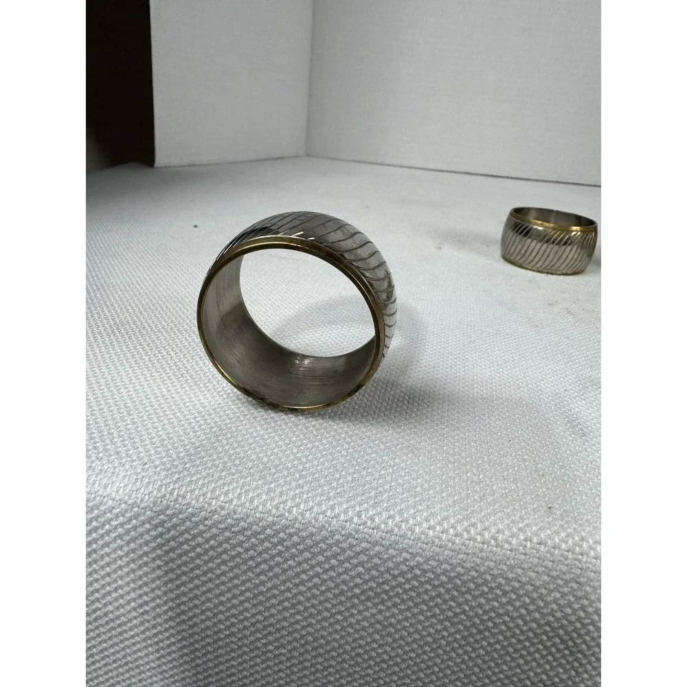 Vintage hammered metal gold and silver‎ toned napkin rings set of 7